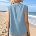 thumbnail image 5 of VBVC Women's Cotton-Linen Sleeveless Tank Top,Ladies Breathable Button Neck Blouse,Loose Fit Summer Pleated Shirt For Women,Blue,S-3XL, 5 of 10