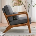 thumbnail image 3 of IVV Accent Armchair with Lumbar Pillow & Solid Wood Frame, 5.5" Thick Seat Cushion, Comfy Upholstered Single Sofa Chair, Linen Fabric, Pink, 3 of 10