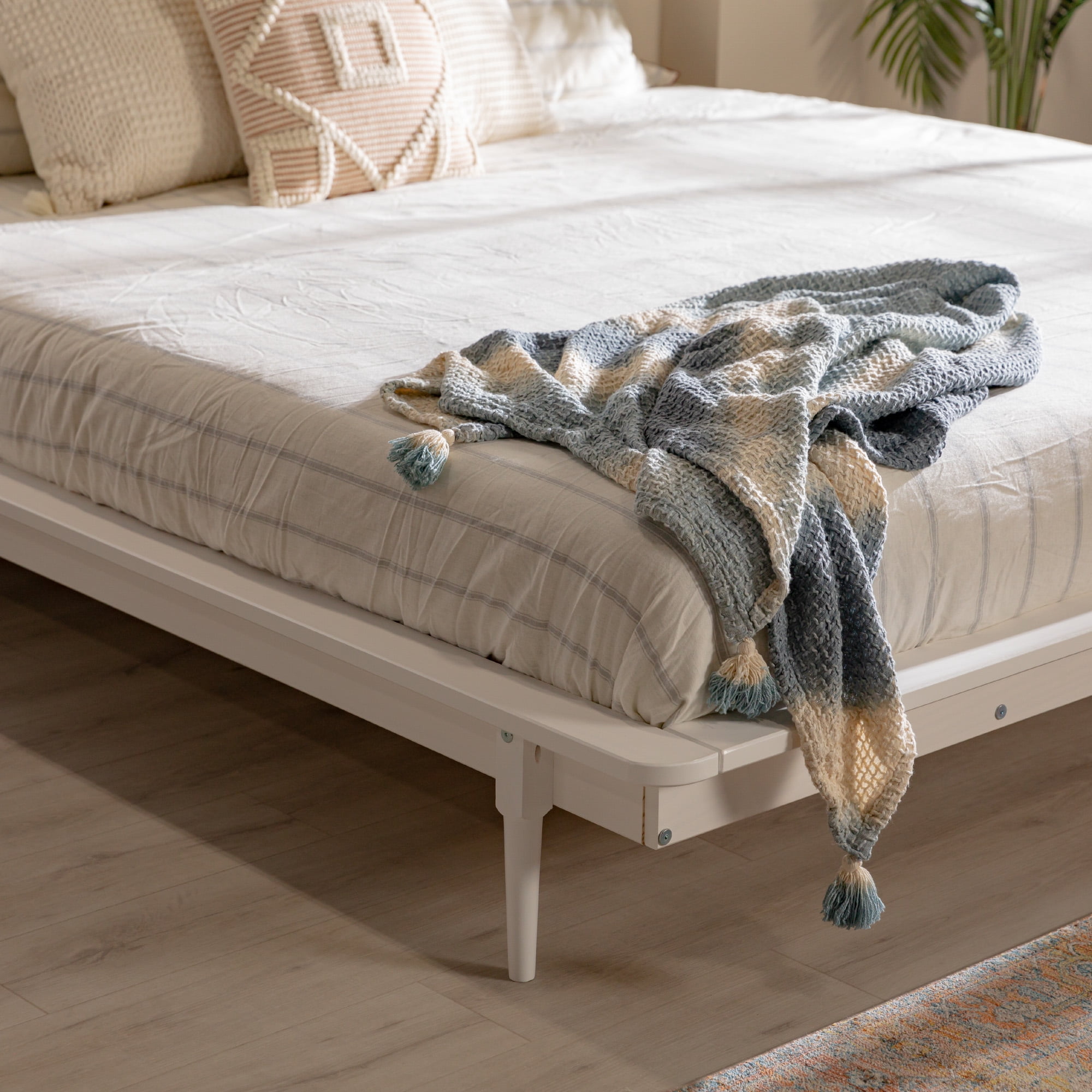 Manor Park Pine Wood Elevated Platform Bed Frame, King, White