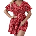 thumbnail image 2 of Robe à Manches Courtes pour Femmes Grande Taille Imprimée Taille Élastique Col en V Robe à Manches Courtes en Liquidation, 2 of 6