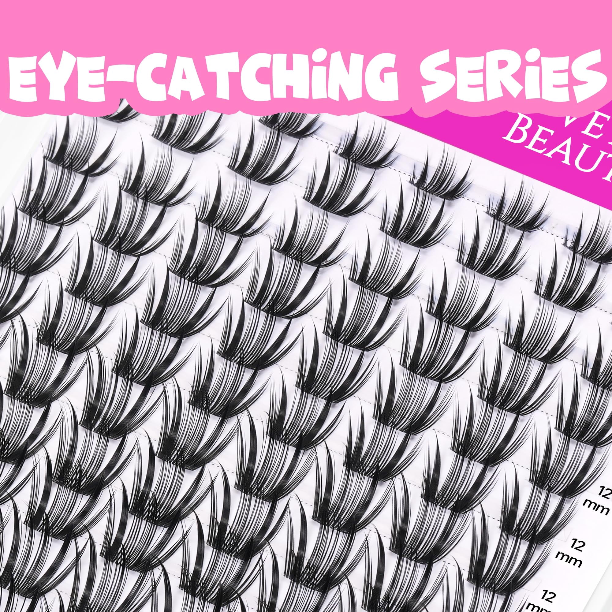 VEYESBEAUTY Crown Lash Clusters 112pcs, Bold Structured Individual Lashes with Invisible Band, False Eyelashes Reusable up to 7 Days Lash Tray