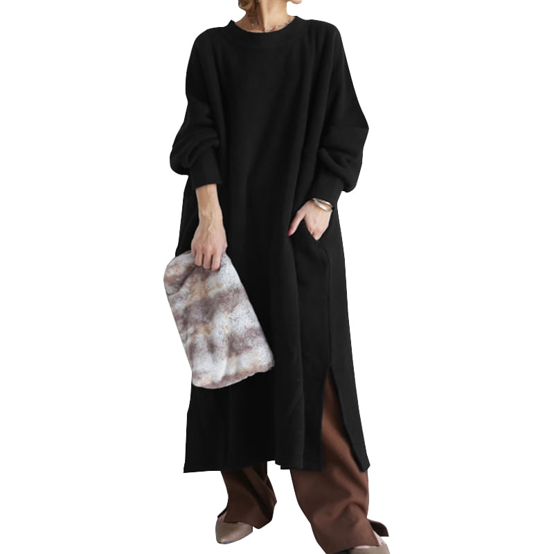 ZANZEA Women Winter Long Sleeve Solid Color Sweatshirts Dress Fluffy Hooded Dresses | Walmart Canada