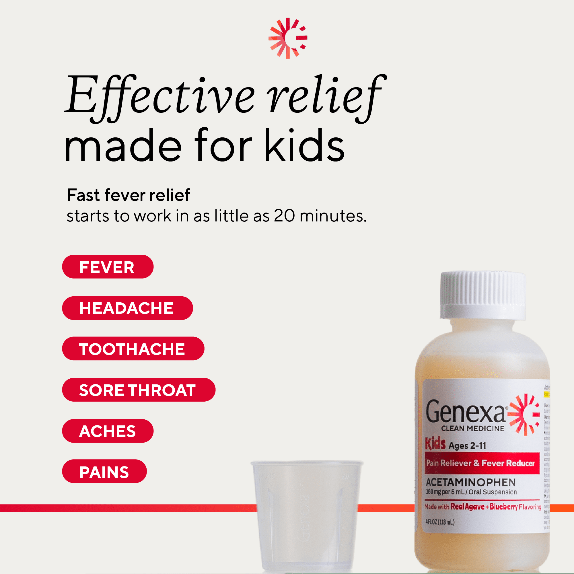 (3 pack) Genexa Kids’ Clean Pain & Fever Acetaminophen, Dye Free, Organic Blueberry, 4 fl oz