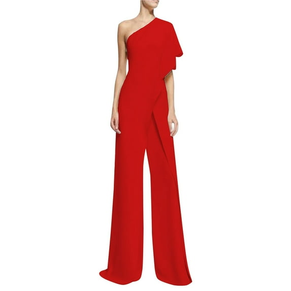 Dyfzdhu Jumpsuits For Women Solid Color Jumpsuit Straight Pants Simple And Exquisite Design Red Xl