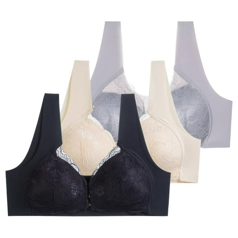 Lace Bra Full Coverage Wireless Sleep Bras for Women Front Closure - Wide  Shoulder Strap Bras for Comfort Push up Thin Soft Bra Plus Size