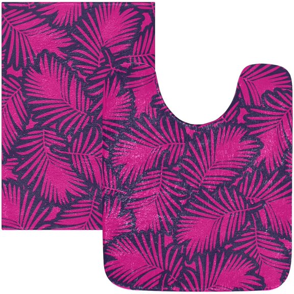 SKYSONIC Bath Mats Toiletry Mat Fuchsia Leaves Print, Fluffy Plush Absorbent Bath Rugs Carpet with Non Slip Bottom for Bathroom Floor Toilet Tub and Shower,23.6"x15.7" 17.3"x13.4"