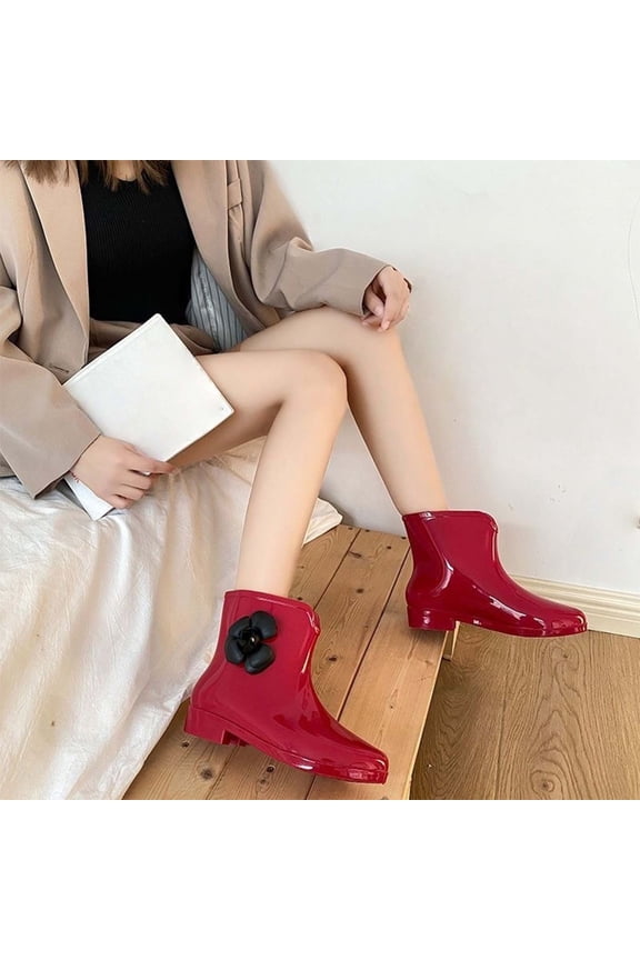Foral Glitter Rain Boot for women Ankle Chesea Short Shoes Sip On Wateproof Jelly Rain B Soft Flexible Trendy Rain Shoes for Ladies with Comfortable Insoles