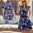 thumbnail image 2 of Garronmavis Purple Hibiscus Matching Outfits for Couples Husban and Wife Clothing Men's Short Sleeve Summer Casual Shirt and Women's V-neck Dress Size XL A-Line Beach Party Dress, 2 of 7
