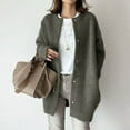 thumbnail image 2 of Kaondbfi Cardigan for Women, Korean Wool Coat Slim Trench Long Coat Fall Winter Elegant Round Neck Straight Korean Coat Mid Long Wool Overcoat Women's Winter Coat, 2 of 5