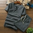 thumbnail image 2 of Dagegui Mens Cotton 2 Piece Sets Big and Tall V Neck T-Shirts and Short Pants Set Solid Casual Outfits Comfy Daily Clothes Gray 5XL, 2 of 3