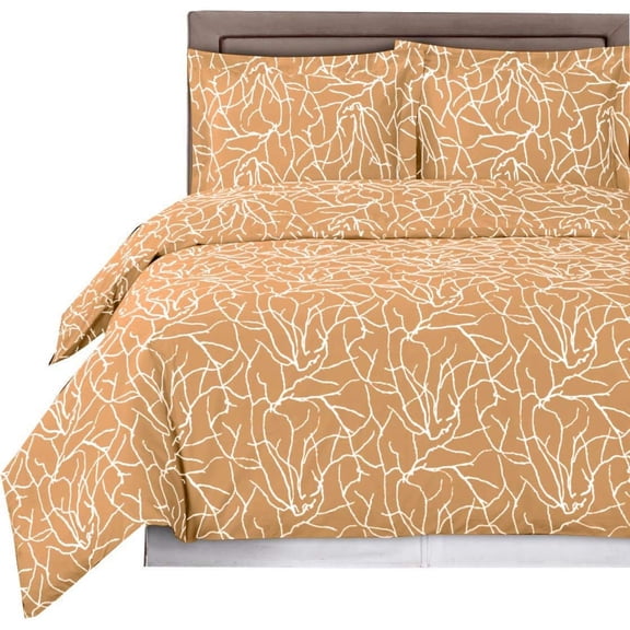 -Beige and White Ema 3-Piece Full/Queen Duvet Cover Set, 100% Cotton 300 TC