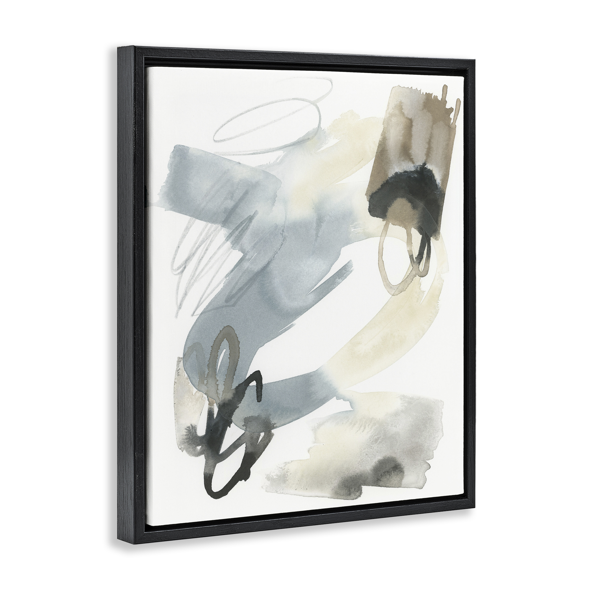 Stupell Industries Watercolor Paint Strokes Abstract Painting Black Floater Framed Canvas Art Print Wall Art, 25 x 31