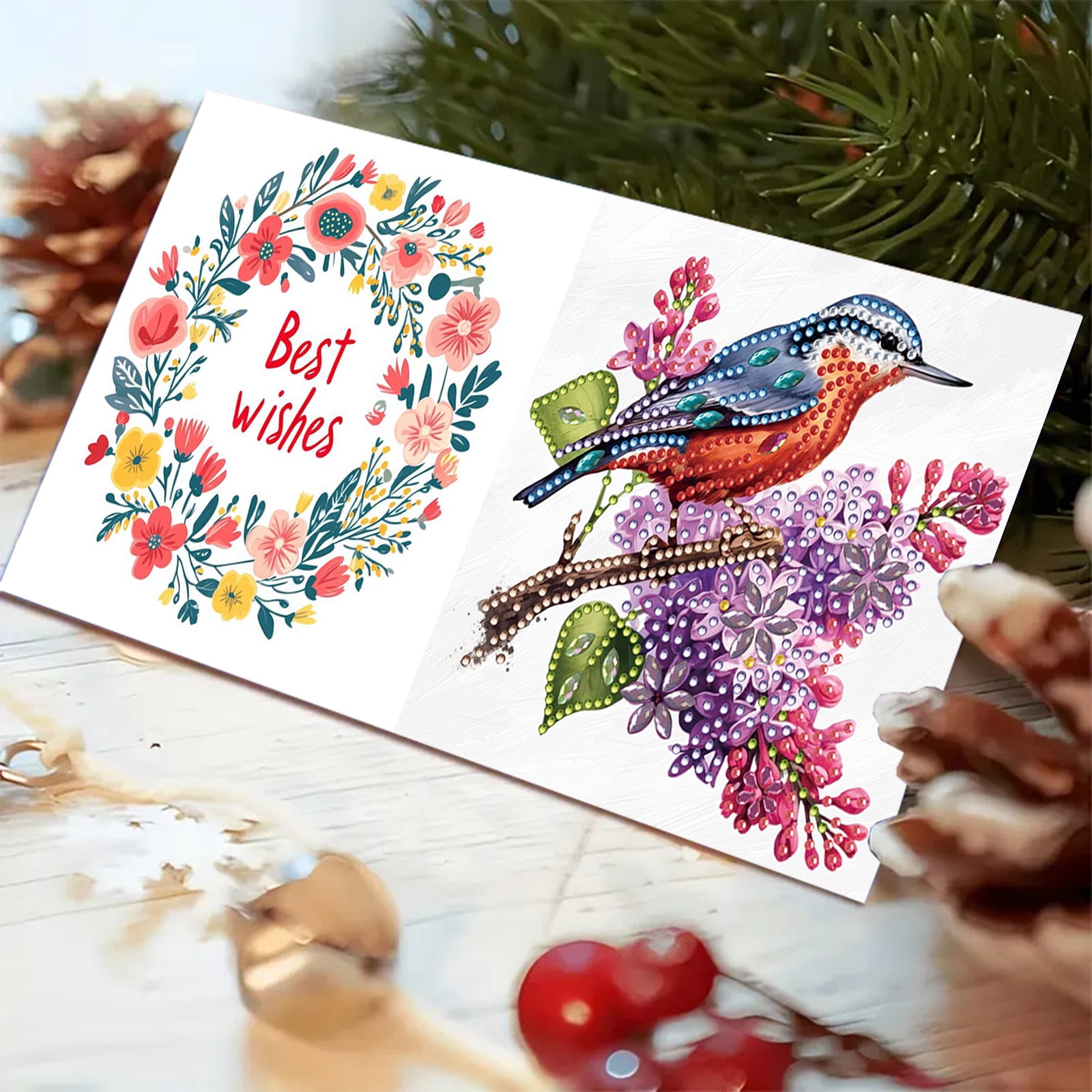 FLOPESN 12Pcs DIY Folding Greeting Card Diamond Art Painting,Creative Design Thank You Cards Set for Birthday Christmas Crafts Gift