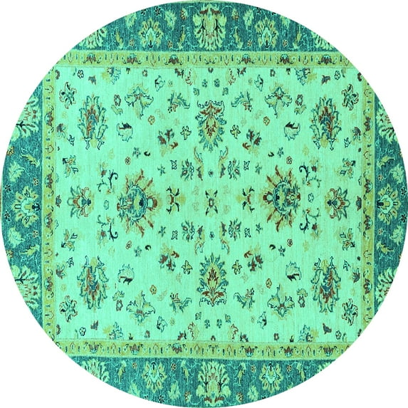 Ahgly Company Machine Washable Indoor Round Oriental Turquoise Blue Traditional Area Rugs, 8' Round