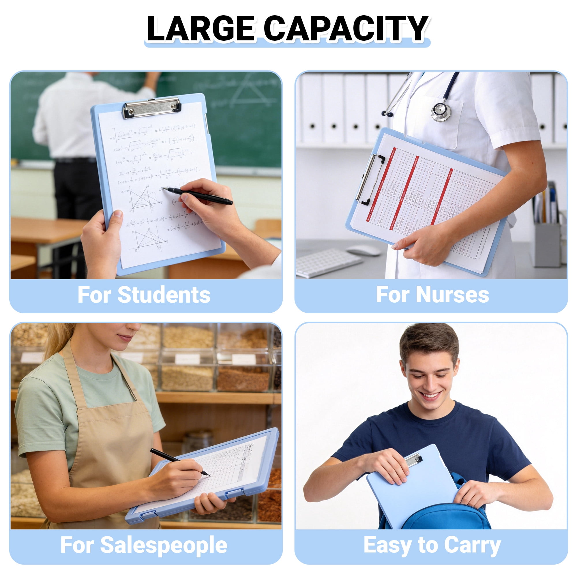 Nursing Clipboard with Storage, Heavy Duty Portable Writing A4 Clip Board with Compartment Organizer, Document Storage Case for Nurses Students Office