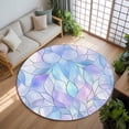 thumbnail image 3 of 8ft Round Rug, Stained Glass Non-Skid Rubber Backing Large Area Rugs - Living Room Bedroom Home Office, Blue Purple Floral Geometric Indoor Floor Mat Carpets Washable Rug, 3 of 9