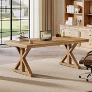 Finmind 63 Solid Wood Executive Desk, Large Simple Writing Study Table for Home Office, Brown