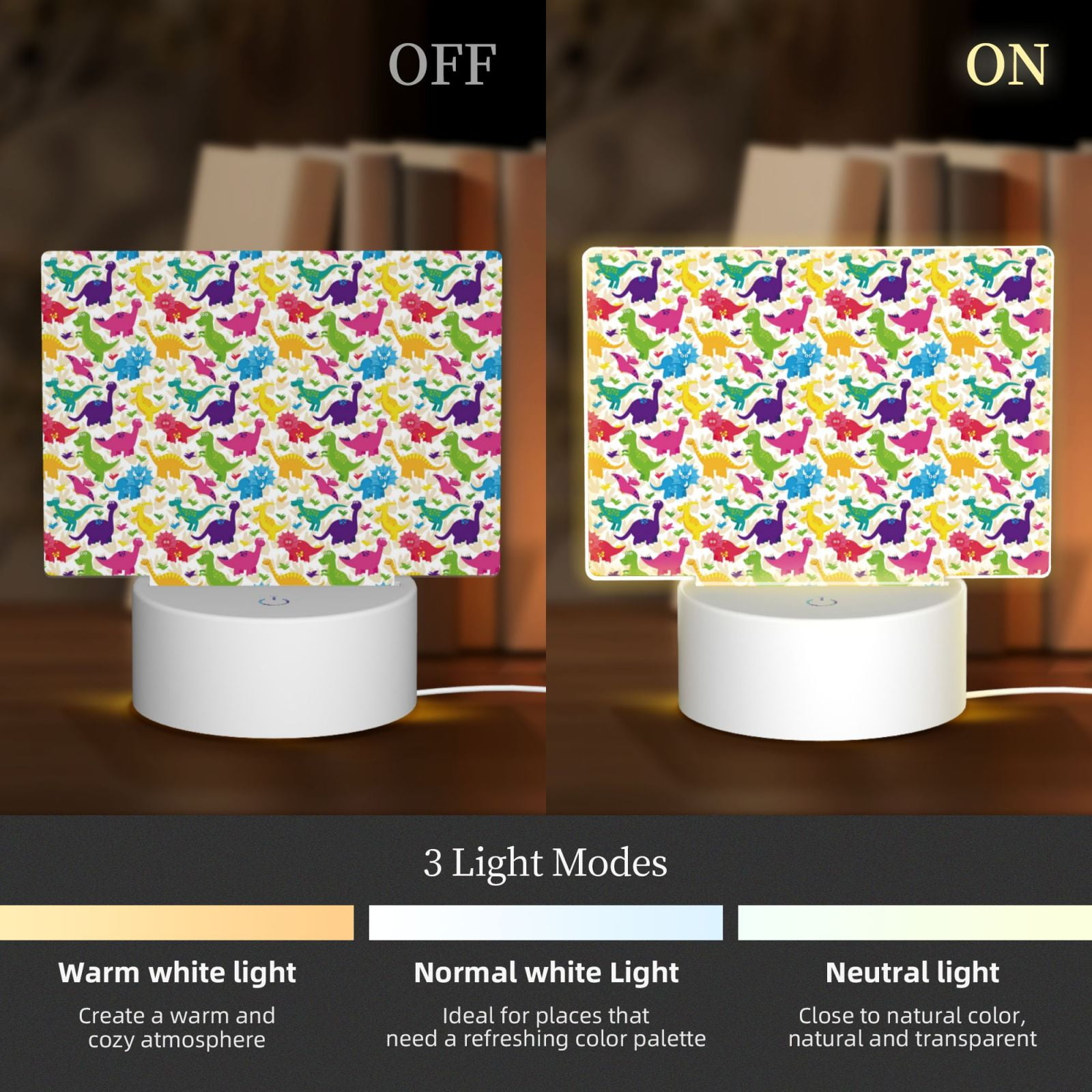 Vsdgher Colorful Dinosaurs Rectangular Acrylic Night Light Acrylic Sleep Night Light Friend Gifts for Birthday Gifts for Women Teens Boys Girls