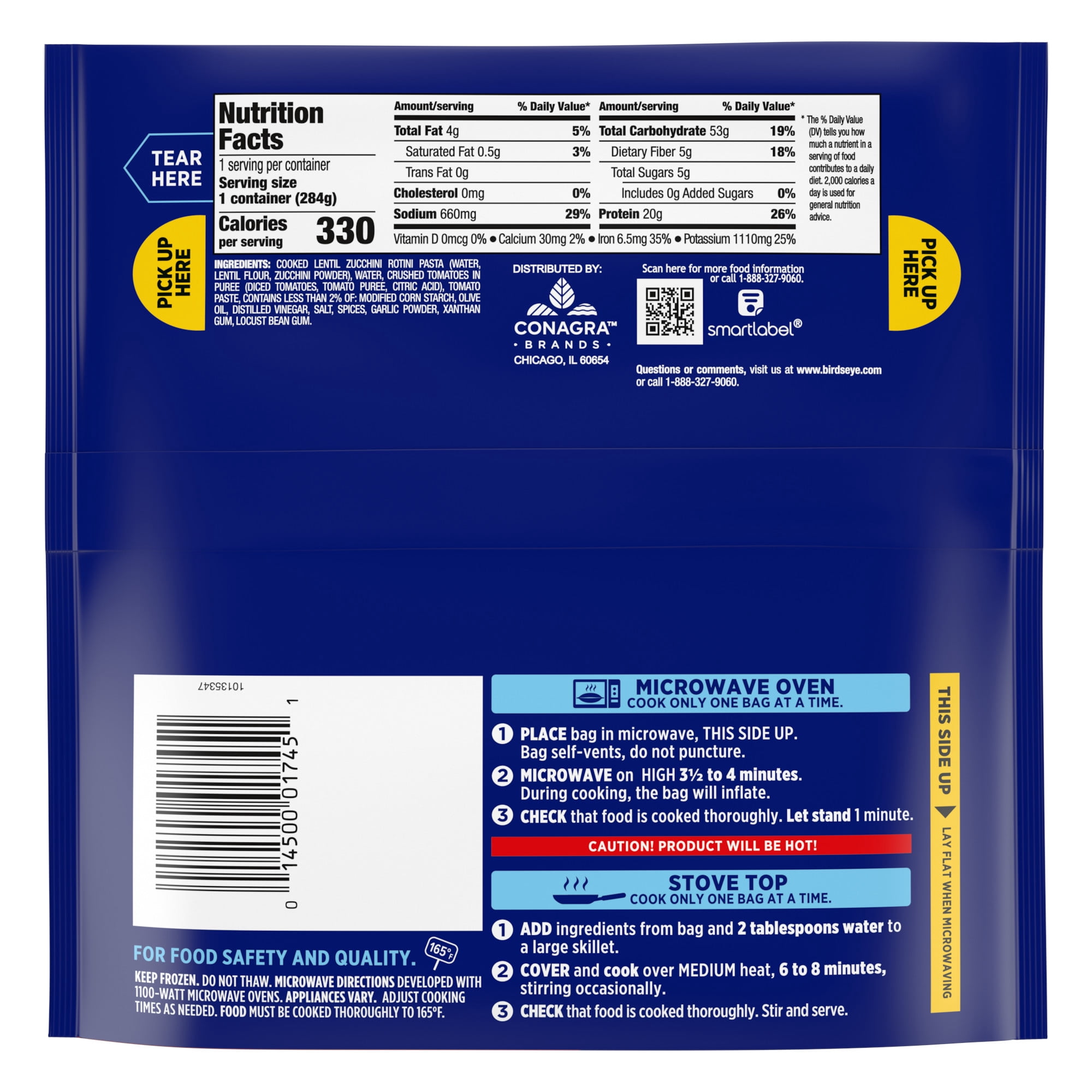 Birds Eye Protein Veggie Pasta with Marinara, 20g of Protein, Frozen Side, 10 oz.