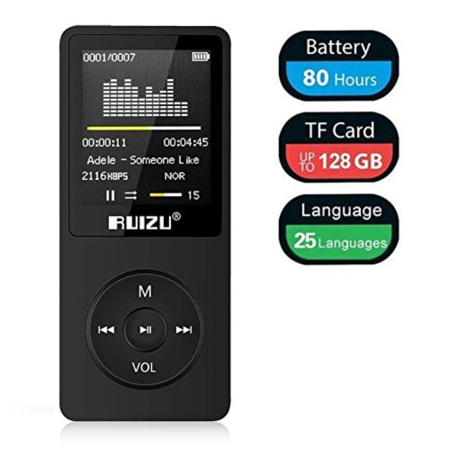 Ultra Slim Music Player with FM Radio Mp3 Player Expandable Up to 128 GB Black Video Play Build-in Speaker Voice Recorder Text Reading 