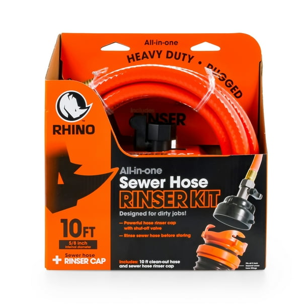 Camco 22999 RhinoFLEX 10ft Clean Out Hose System with Rinse Cap for RV