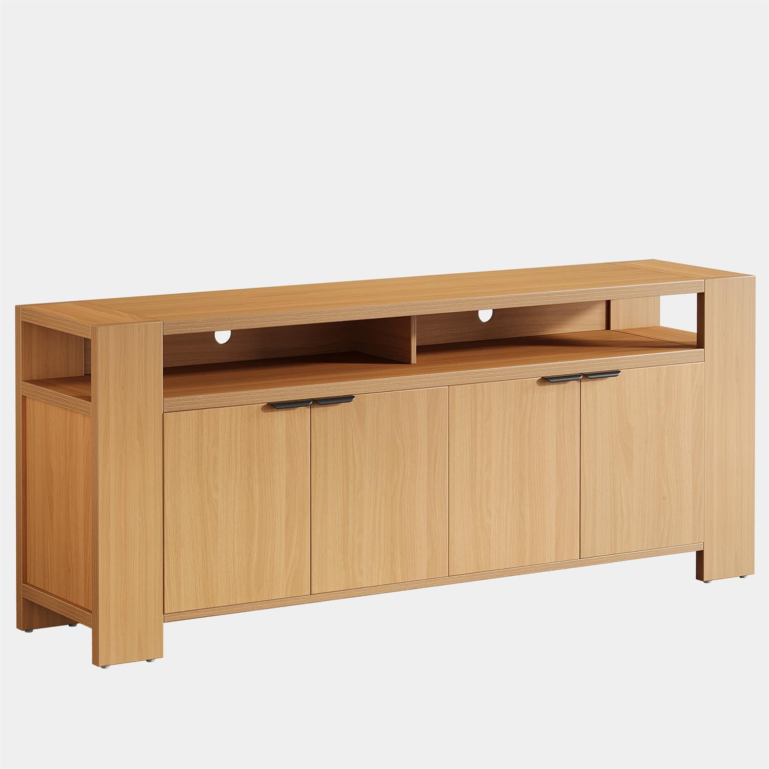 Demi Bonn 79" Modern Wood TV Stand, Spacious Storage Media Console for Living Room, Stylish Entertainment Unit with Cabinets, Brown