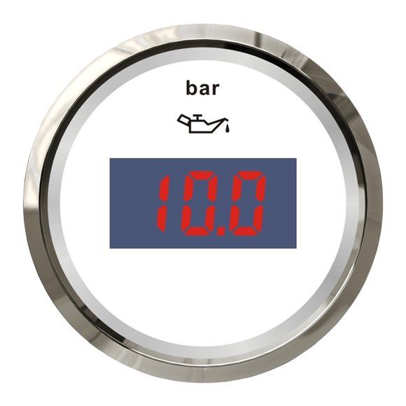 0-10Bar Digital Oil Pressure Gauges 52mm White Fuel Pressure Meters Black Bezel With Red Backlight For Car Truck Boat 12/24v ,Universal Compatibility