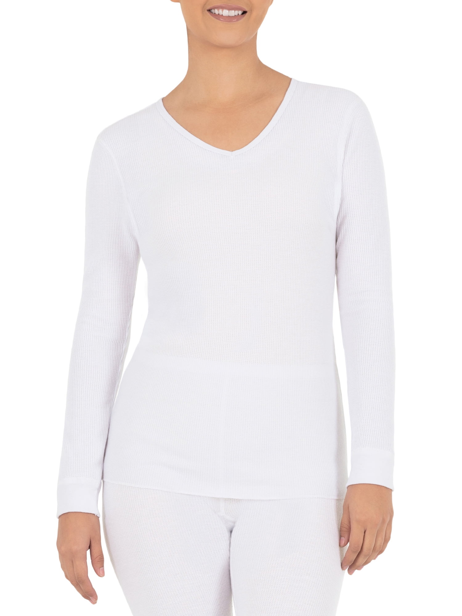 Fruit of the Loom Women's Long Underwear Waffle Crew and V-Neck Thermal Top, 2-Pack