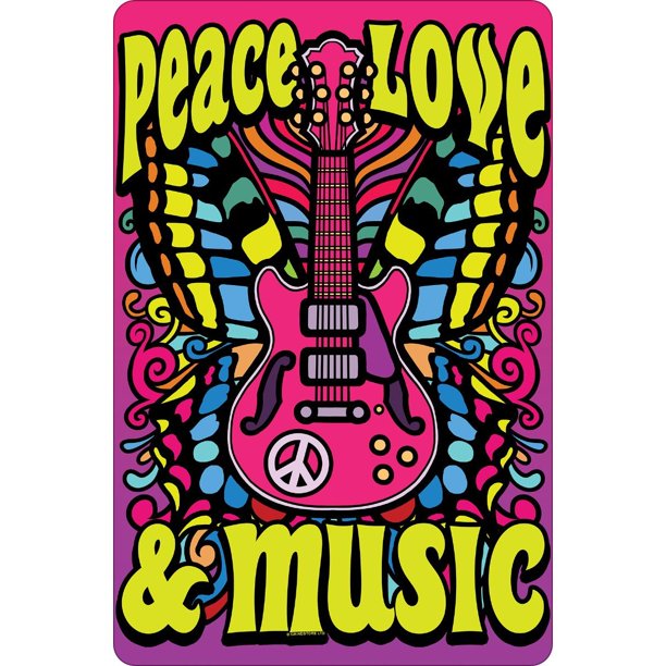 Greet Tin Card - Letrero de Puerta Peace Love Music (Multicolor)