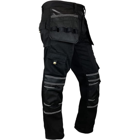 Men’s Heavy Duty Work Pants – Cordura Knee Utility Trousers for Construction with Multiple Pockets Black