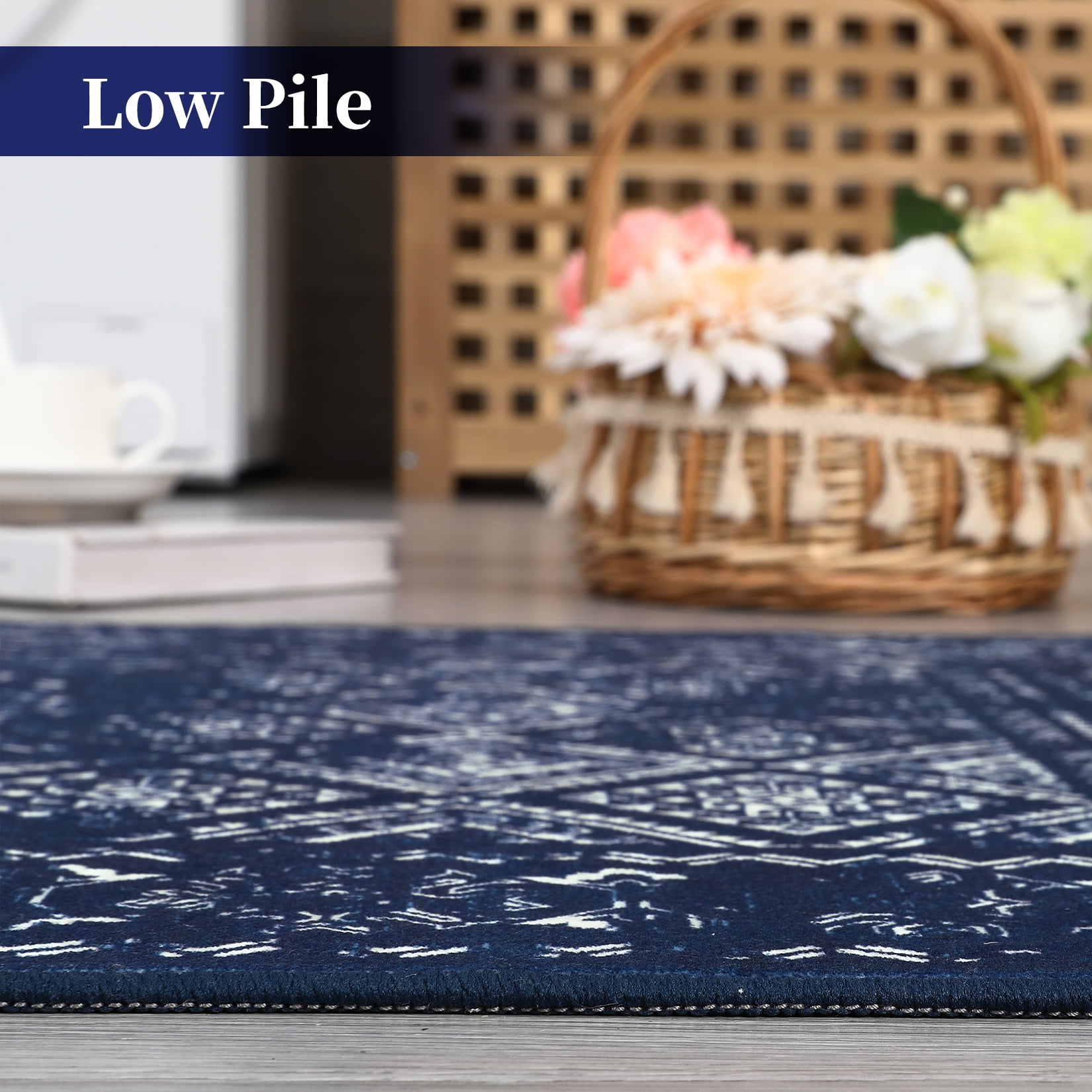 HOMERRY Area Rug 5' x 7' Modern Moroccan Distressed Area Rug for Dining Room Washable Soft Indoor Floor Carpet, Navy