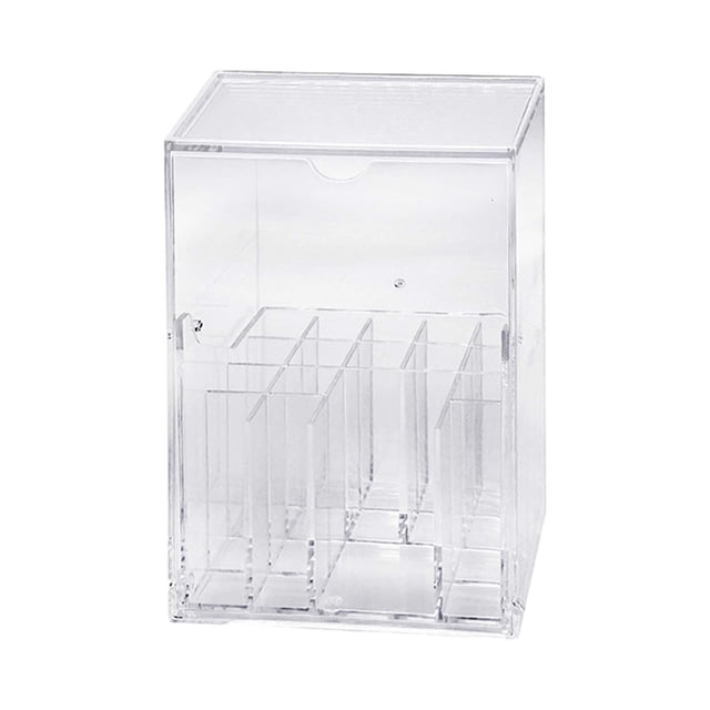 Organizador de brochas de maquillaje transparente con ranuras, caja de almacenamiento para encimera con tapa para tocador, baño, escritorio y hogar.