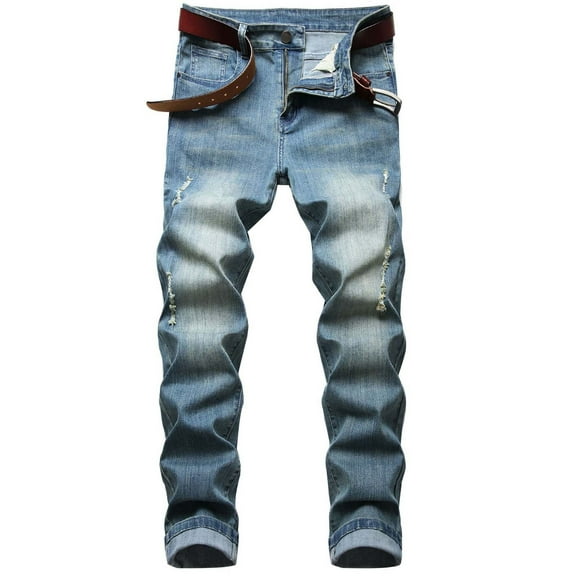 dzxyzu Men's Slim Fit Stretch Jeans Ripped Skinny Jeans for Men, Distressed Straight Leg Denims Pants Fashion Comfort Flex Waist Trousers