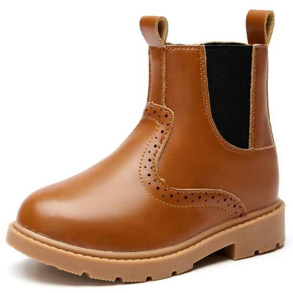 kkdom Boys Girls Chelsea Boots Ankle Boots Zipper Booties Unisex Brown 5.5 Toddler