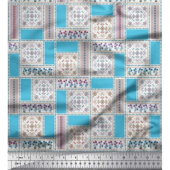 Soimoi Silk Fabric Floral & Mandala Patchwork Printed Craft Fabric by The Yard 42 Inch Wide