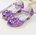 thumbnail image 4 of Xfvqtps Sparkle Princess Sandals for Girls Buckle Strap Low Heel Peep Toe Rhinestone Bow Spring Summer Dressy Casual Shoes, 4 of 7