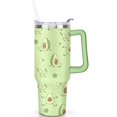 thumbnail image 2 of 40oz Kawaii Green Avocado Design Stainless Steel Flip Straw Tumbler Spill Proof Travel Cup Double Wall Vacuum Insulated Coffee Mug with Top Handle, 2 of 6