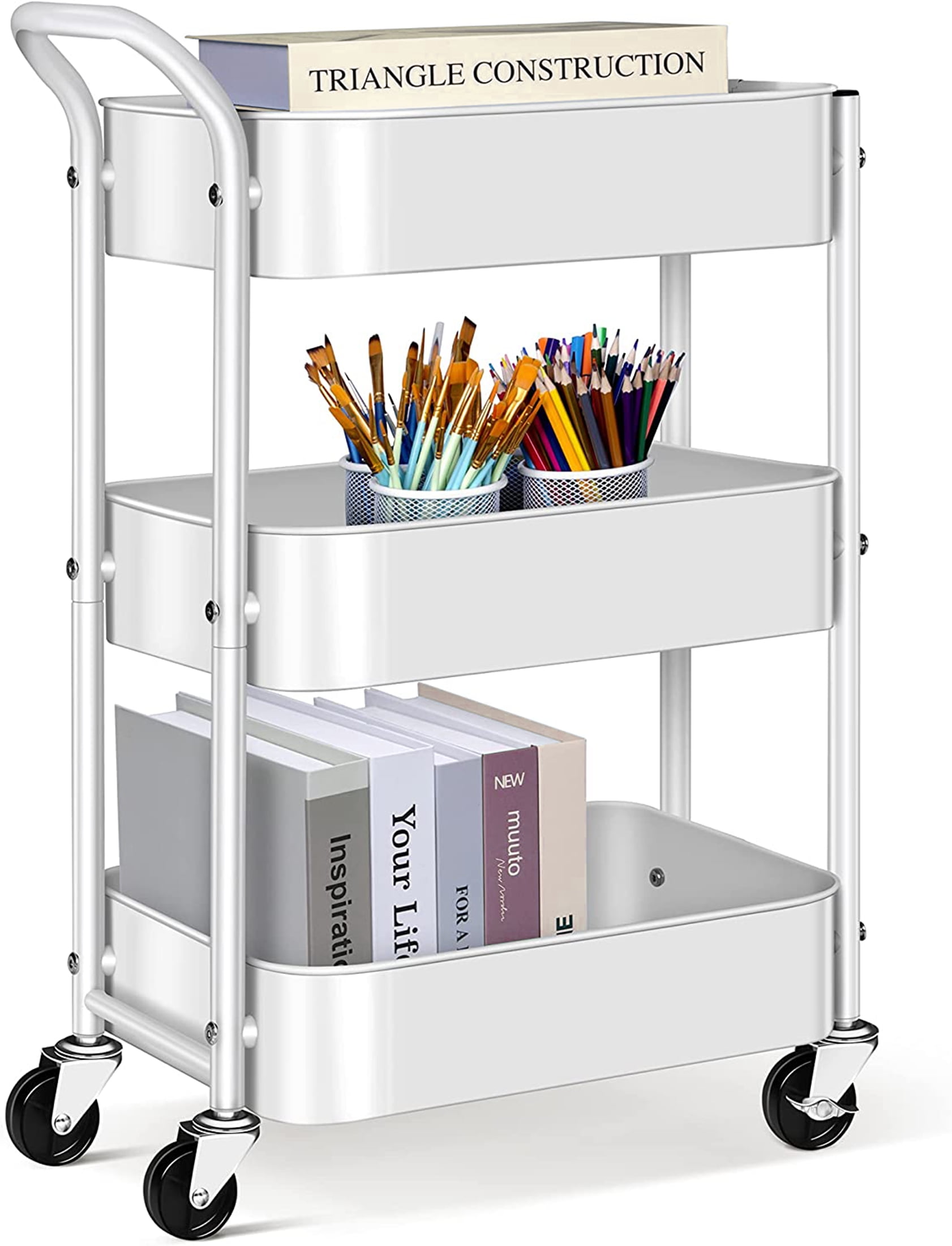 MISSLO 3 Tier Rolling Cart Under Desk Metal Utility Cart with Lockable