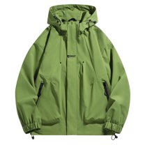 Bmawag Men's Windproof Jacket with Hoodies Waterproof Big and Tall Men's Solid Color Raincoats Windbreakers Multi Pockets for Sport Outdoor Hiking Gift for Men Green S