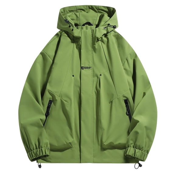 ZVAVZ Men's Oversized Hooded Rain Jacket Softshell Windproof Jackets Lightweight Waterproof Jacket with Zipper Pockets Outdoor Hiking Windbreakers Green S