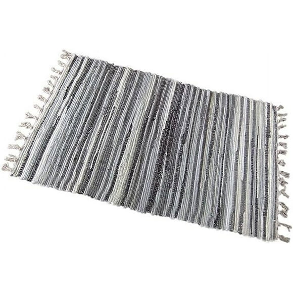 Nvzi Rag Rug, Machine Washable Cotton Reversible Rag Rug Hand Woven Multi Color Striped Area Rug Floor Rugs (20" x 31", Grey)