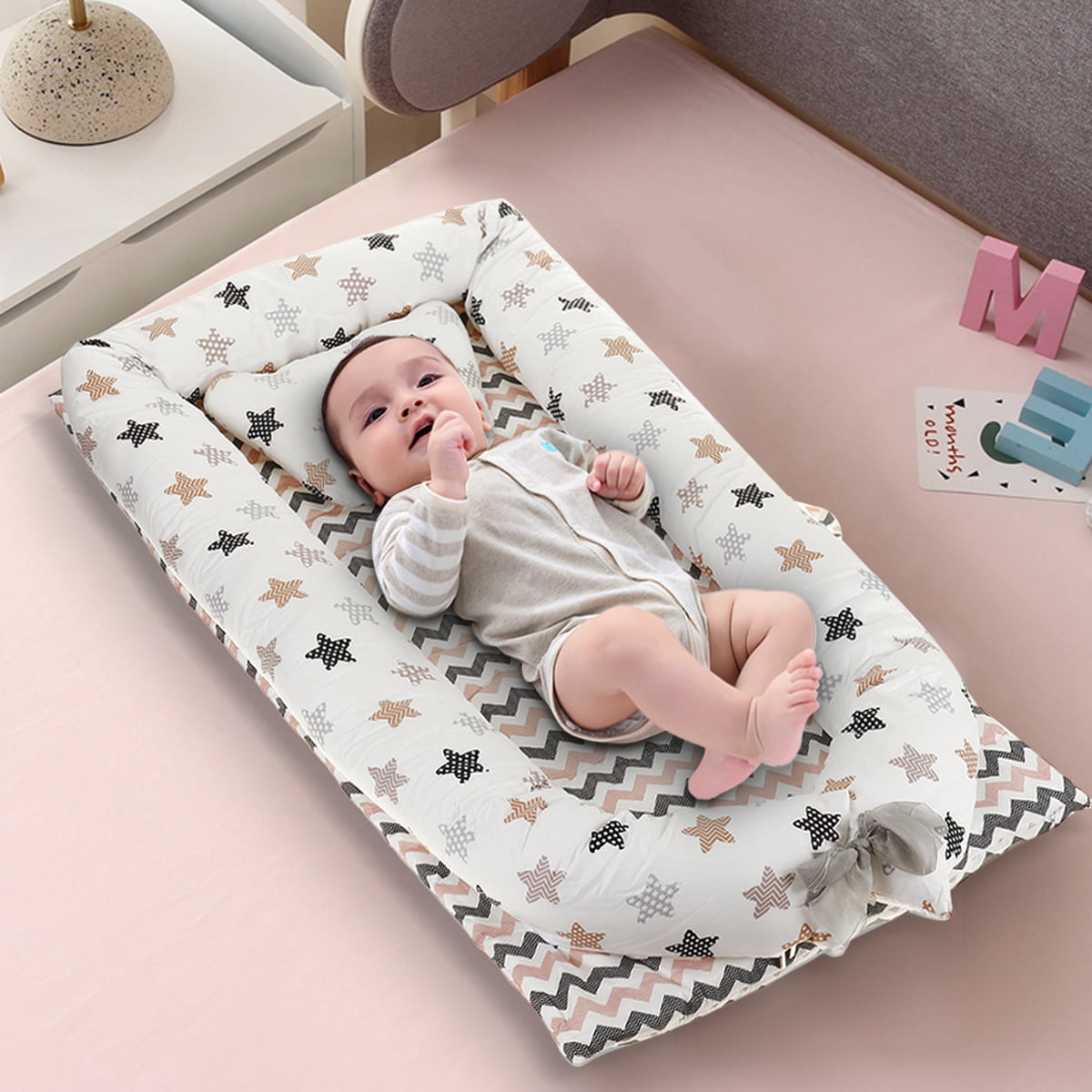 Baby Bassinet Newborn Infant Toddler for Bed Baby Lounger Cribs & Cradles Super Soft Breathable for Camping Suitable for 0-24 Month with Summer Mat 