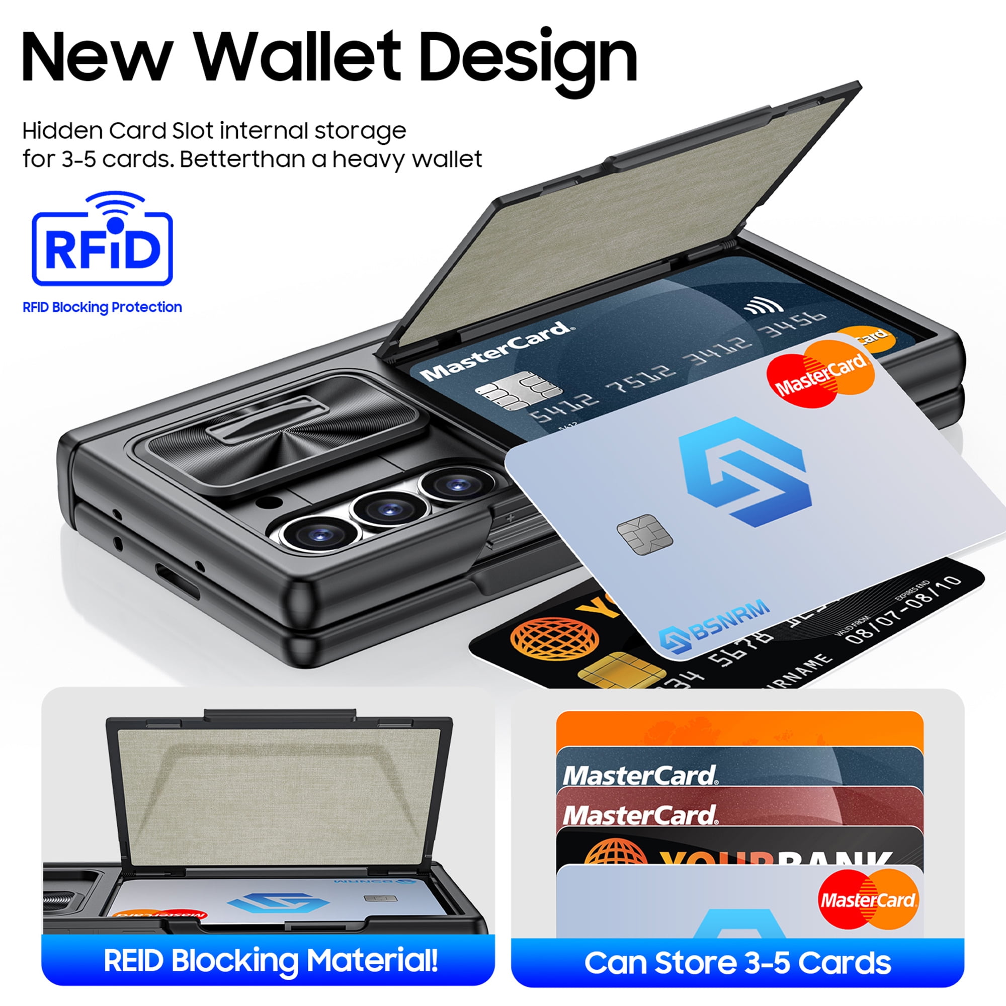 Oupeigar for Samsung Galaxy Z Fold 6 Phone Case,with RFID Cards Holder,S Pen Holder,Camera Cover, Shockproof Silicone Protective Wallet Case-Black