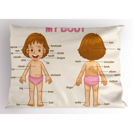 Educational Pillow Sham Cute Little Cartoon Girl Children Body
