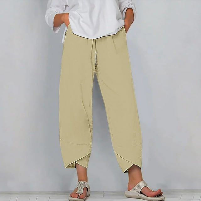 Women's Summer Comfortable Loose Wide Legged Fashion Solid Color Capris RXIRUCGD Kaki, Taille: 2TG