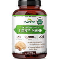 Zazzee Organic Lion’s Mane 20:1 Extract 1000 mg – 120 Vegan Capsules – Standardized to 30% Beta Glucans – Nootropic for Brain Health, Focus, Memory, Concentration & Immune Support