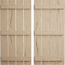 Ekena Millwork 23 1/2"W x 58"H Rustic Four Board Spaced Board-n-Batten Hand Hewn Faux Wood Shutters (Per Pair), Primed Tan