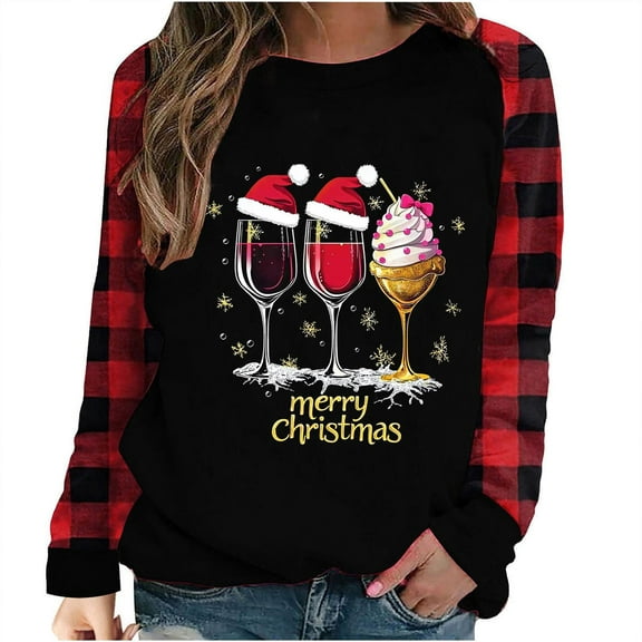 Fall Saving Talove Long Sleeve Shirts for Women Graphic Printed Sweatshirt Women Fall Clothes Crewneck Casual Fall Womens Tops Casual Plus Size Christmas Shirts
