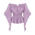 thumbnail image 4 of ABATAB Women Renaissance Shirts Medieval off Shoulder Long Bell Sleeve Tops Trendy Smocked Waist Drawstring Pullover Blouses(Small,Purple), 4 of 6