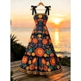 thumbnail image 3 of Black Bohemian Floral Print Tie-Shoulder Smocked Waist Maxi Dress For Summer Vacation, 3 of 8